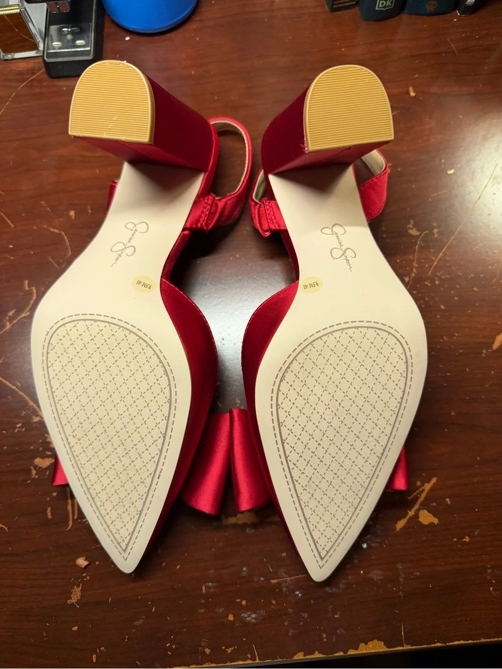 Jessica Simpson Red Satin Pointed Toe Bow Slingback Flats